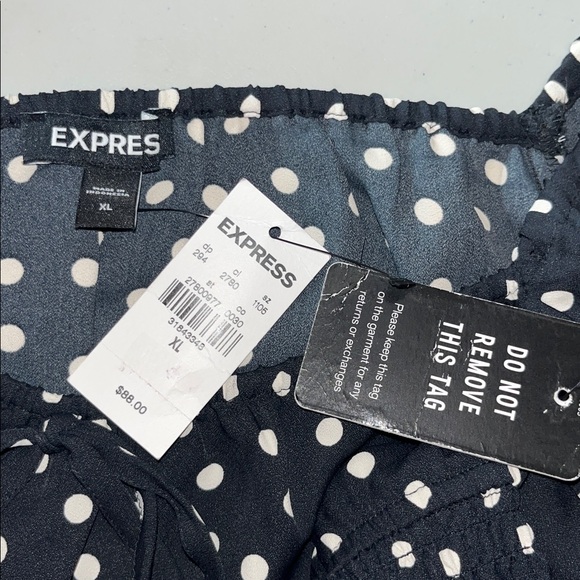Express NWT Size XL Black & Ivory Polka Dot Smock Elastic Ruffle Hemline Dress - Picture 4 of 4